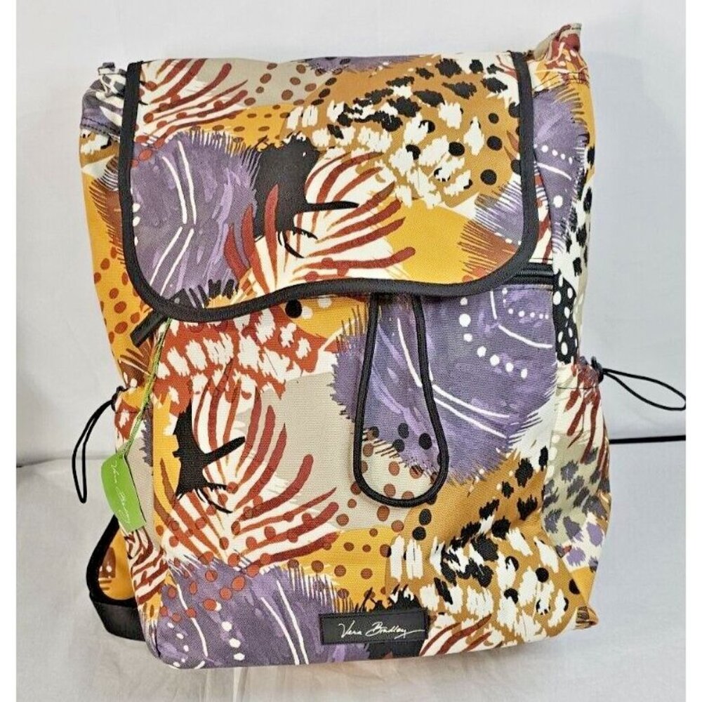 Vera Bradley Lighten Up Drawstring Backpack Painted Feathers Large New